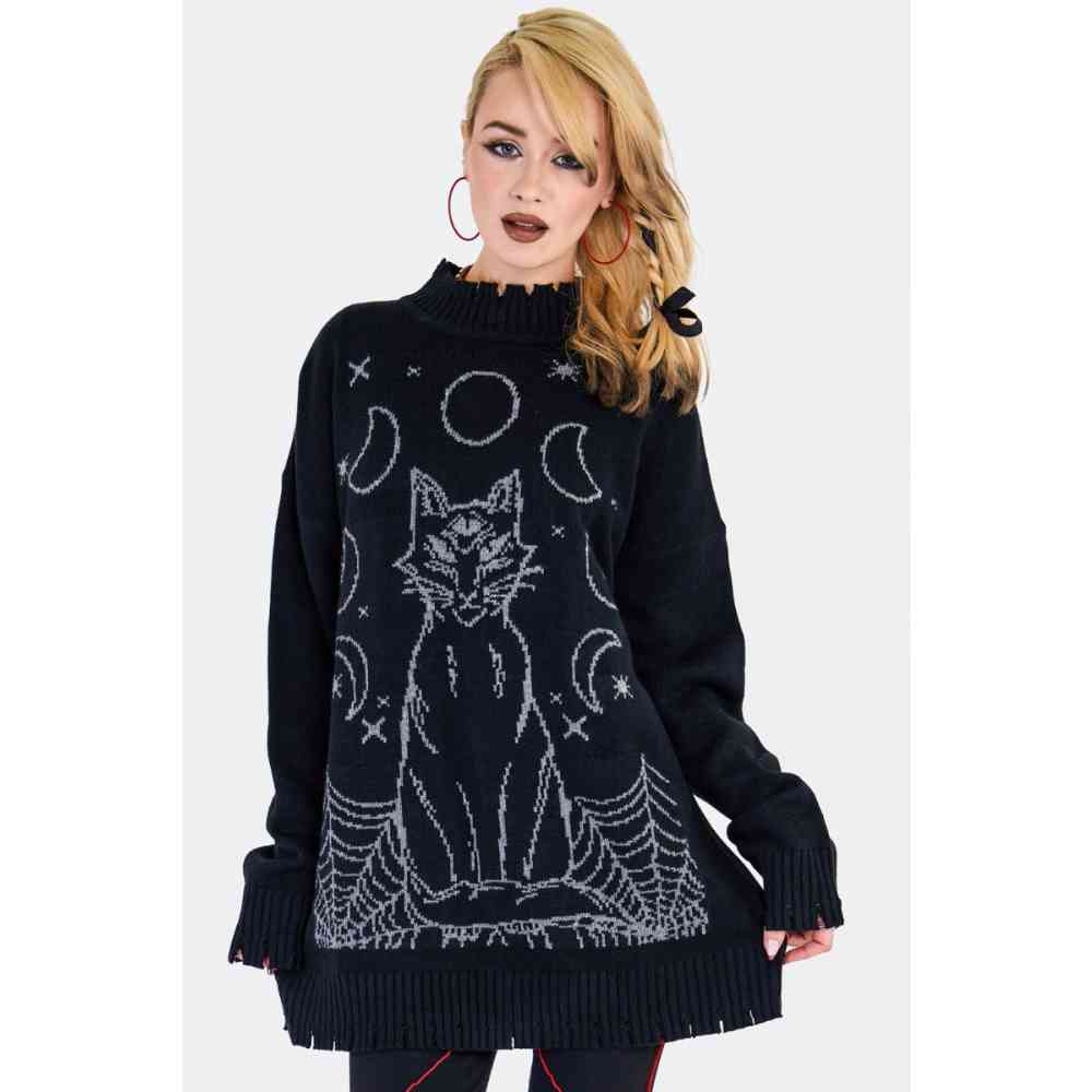 Jawbreaker - Mystic Cat Oversized Jumper - Black